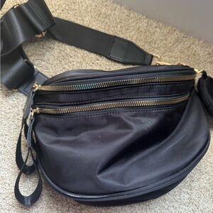 Black Crossbody Bum Bag with Gold Zippers